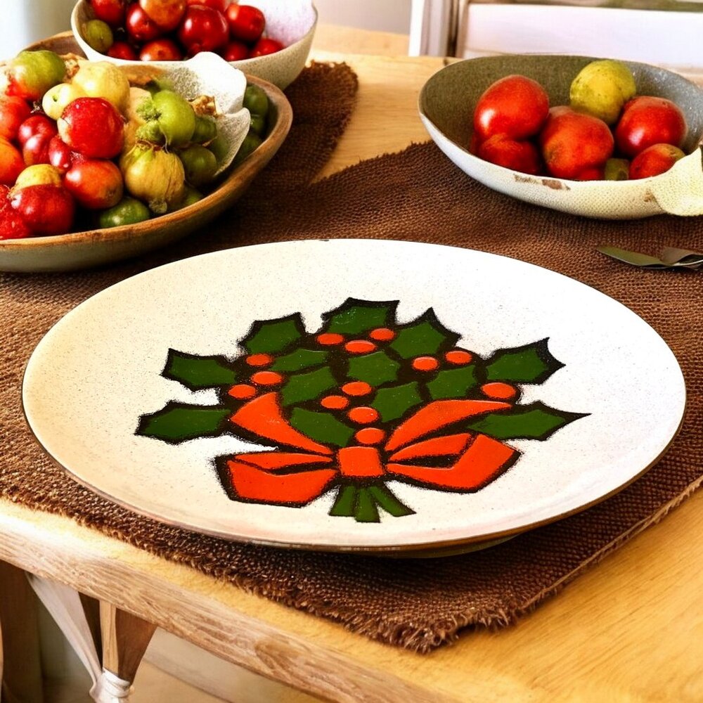 Annemarie Davidson Copper Floral Enamel Plate Christmas Holly Bow Sticker